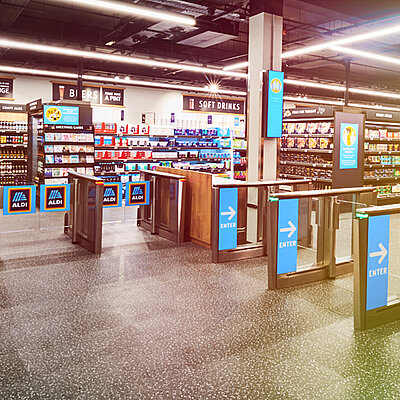 Entrance to the cashierless ALDI SOUTH store in London